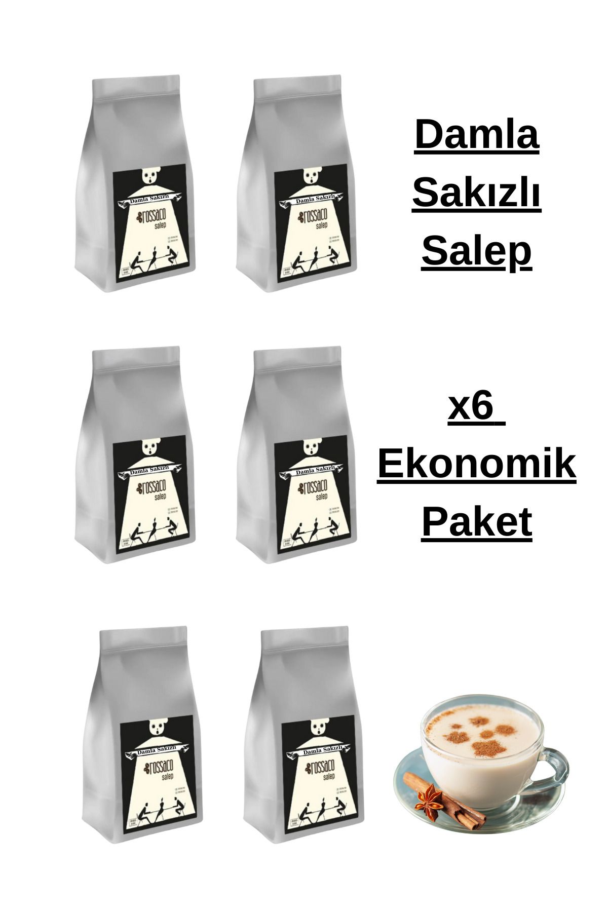 Rossaco Damla Sakızlı Salep 1000g x6 Ekonomik Paket