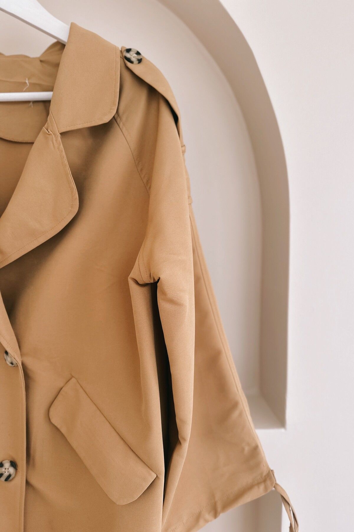 ButikMoor-Mo201 Buttoned Belted Camel Trench Coat 2