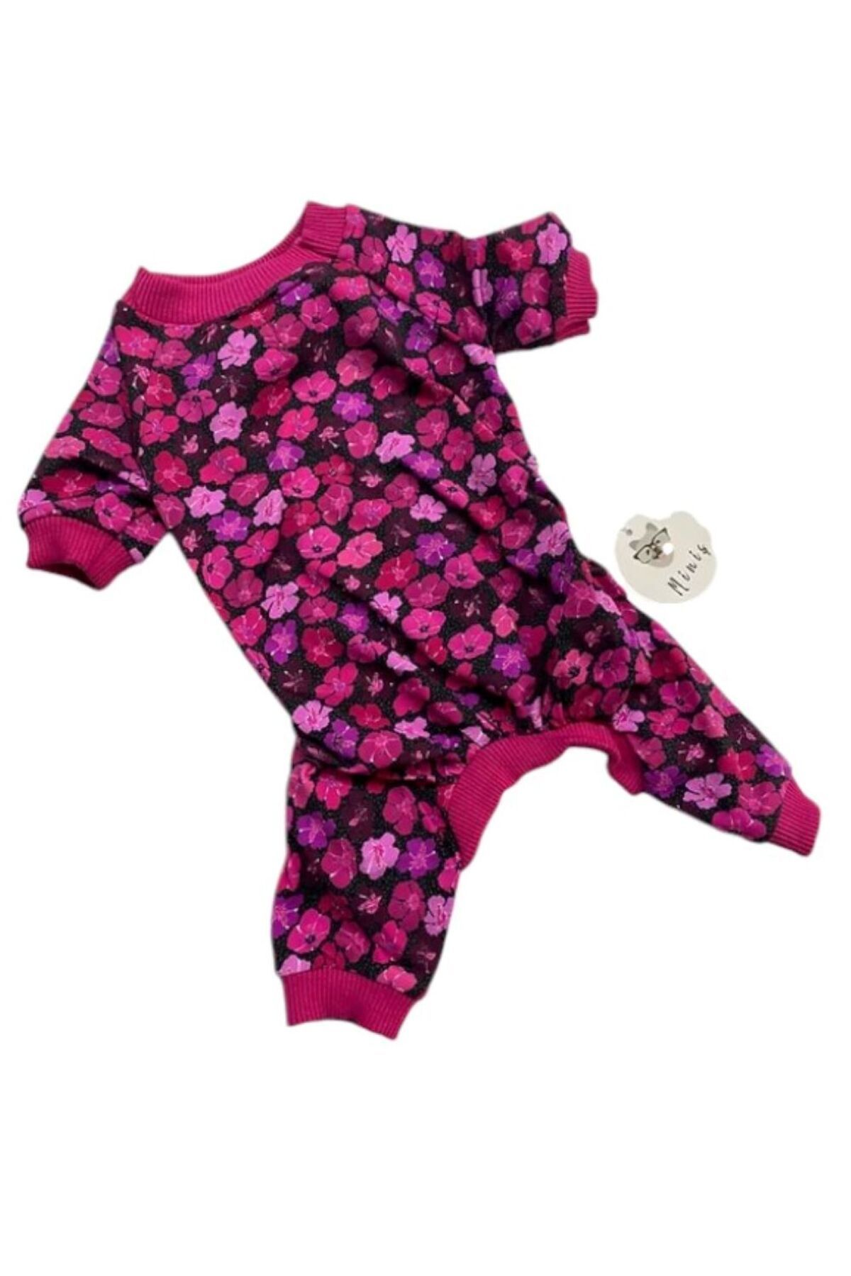 MİNİŞ PET BUTİK-Mini Pink Floral Flexible Combed Cotton Medium Breed Dog Jumpsuit 1