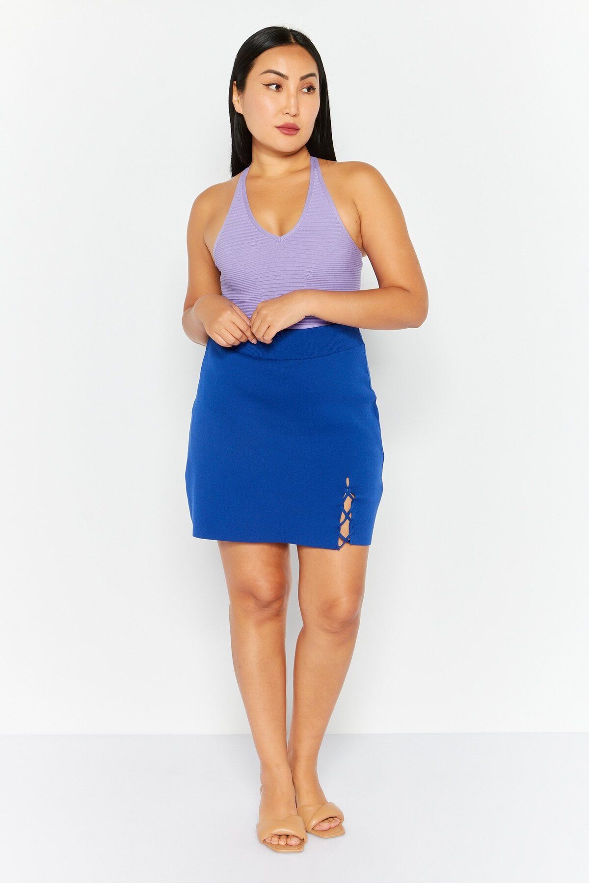 MOHITO-Women Textured Mini Skirt, Blue 2