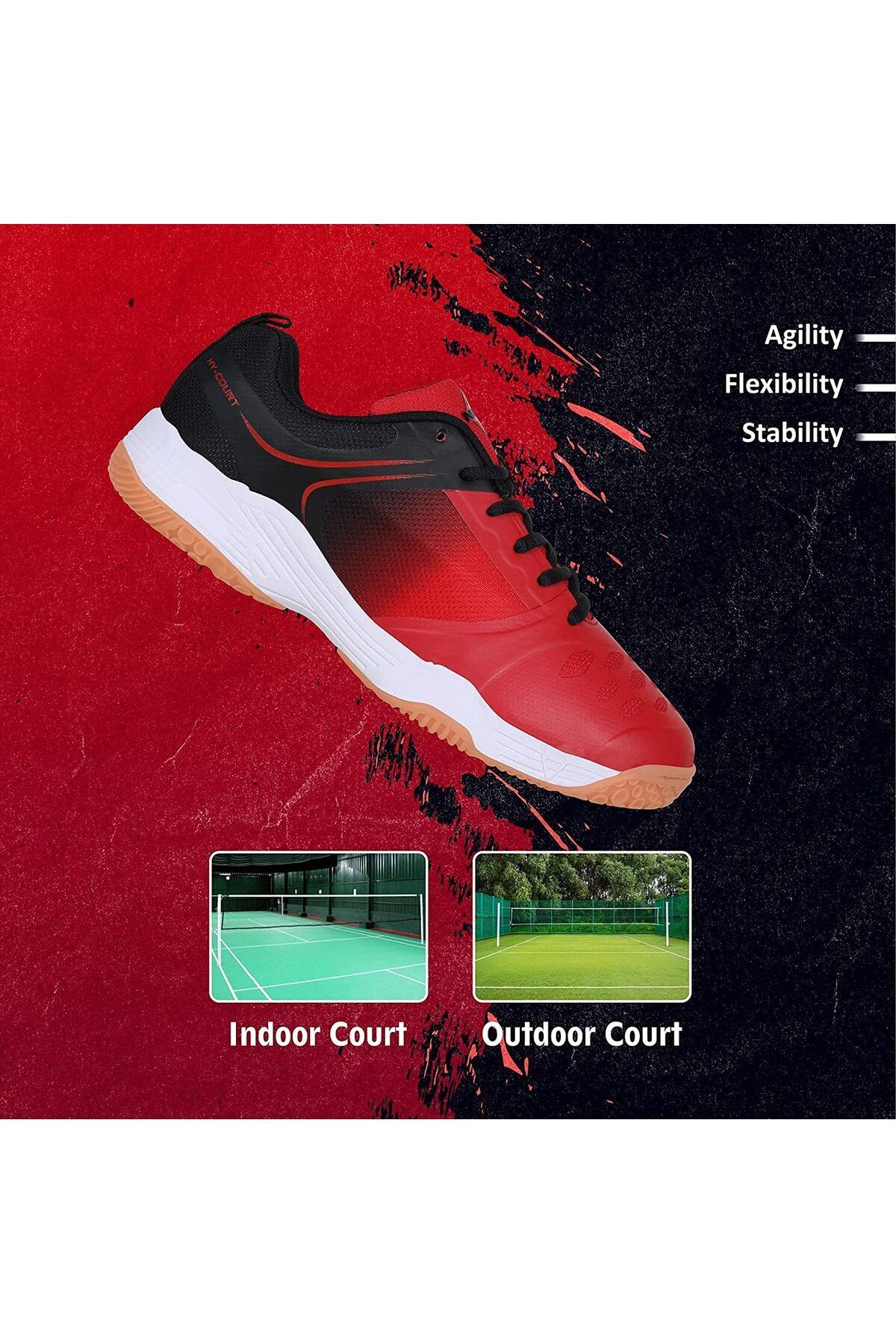 Nivia-Hy-court 2.0 Badminton Shoes | Red | Non-marking Squash Shoes For Men | Size Uk 6 4