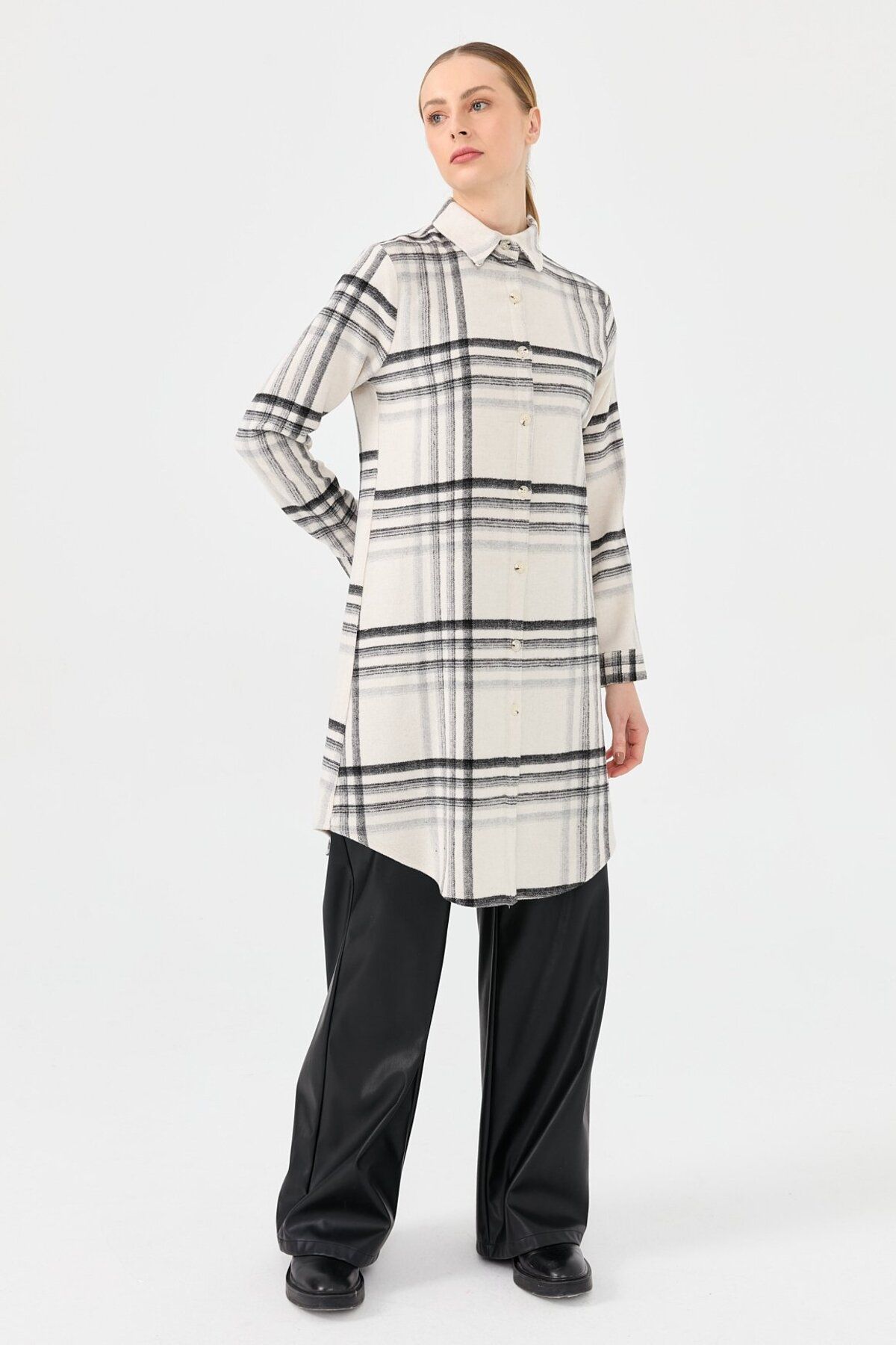 Esswaap-Plaid Patterned Tunic - Country Style, Ecru 4