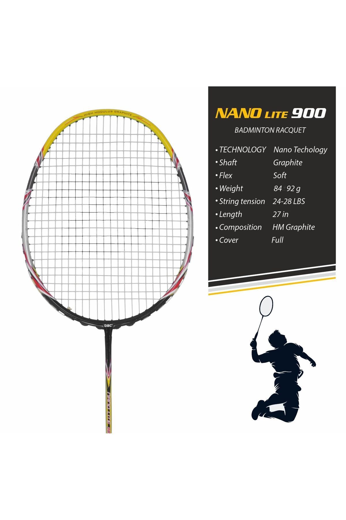 DSC-Nano Lite 900 Badminton Racquet | Lightweight Graphite | Enhanced Performance | Full Cover 2