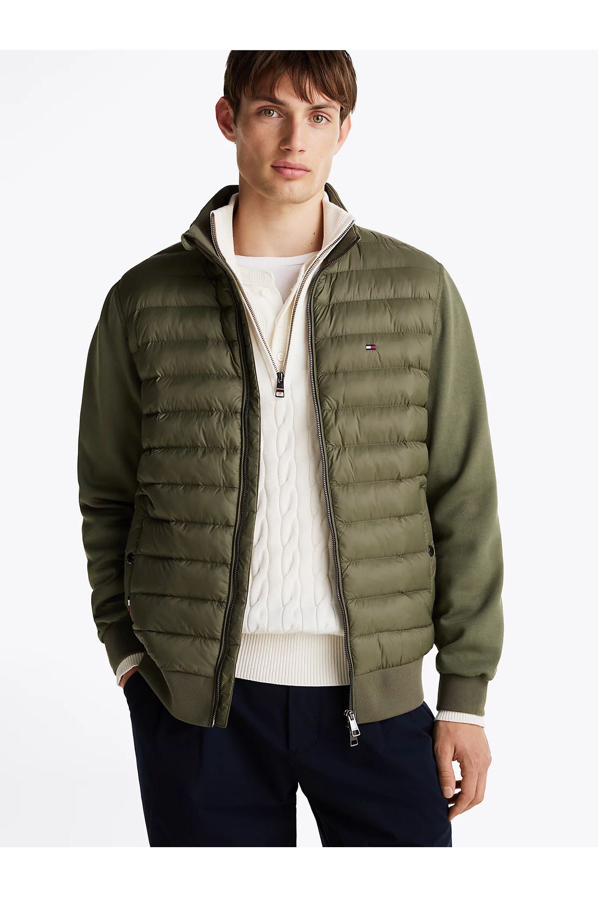 Tommy Hilfiger-Green Men's Sweatshirt - Zip-Up, Stand Collar, Quilted, and Pocket Detail Mw0Mw37461-Pli 1