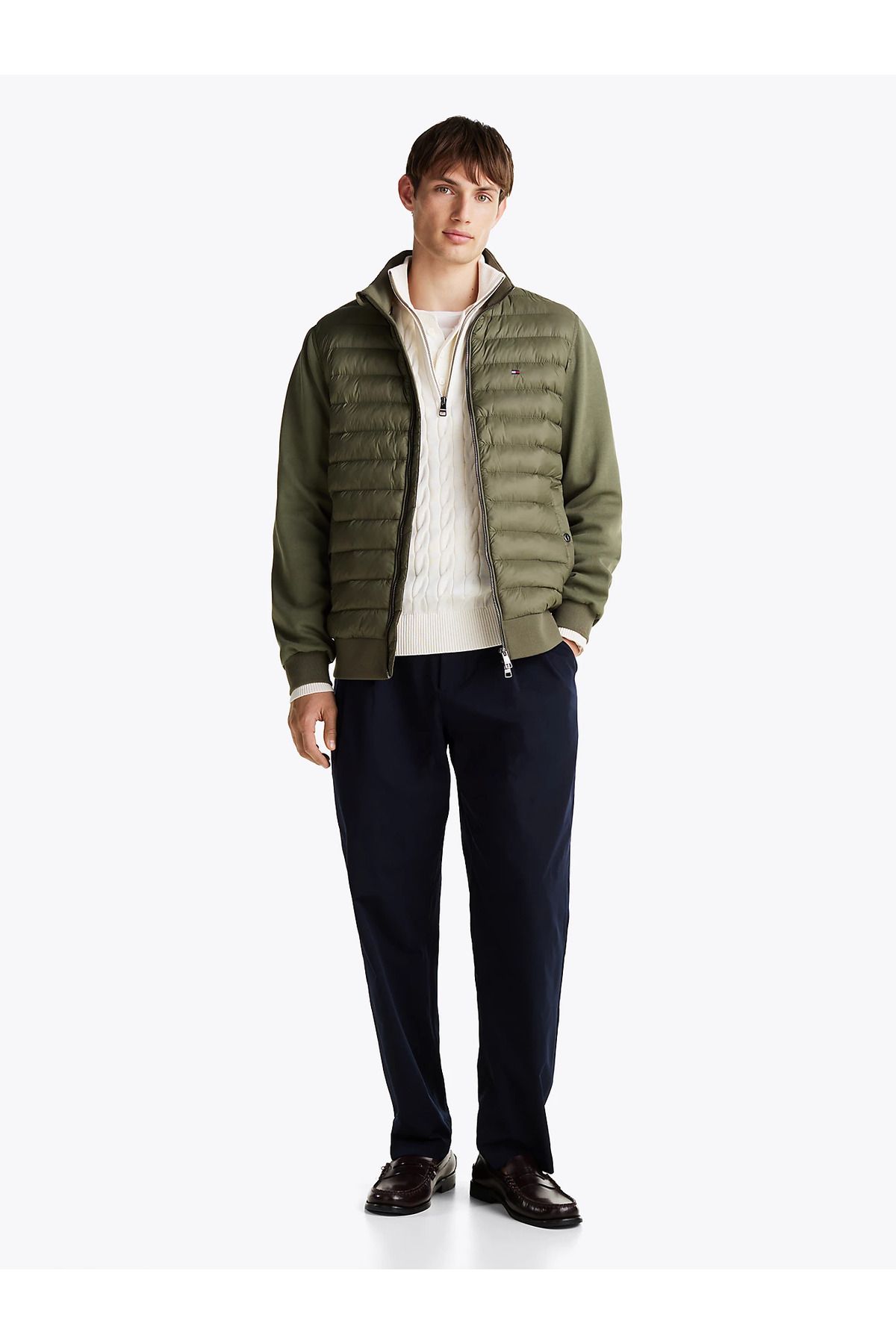 Tommy Hilfiger-Green Men's Sweatshirt - Zip-Up, Stand Collar, Quilted, and Pocket Detail Mw0Mw37461-Pli 3