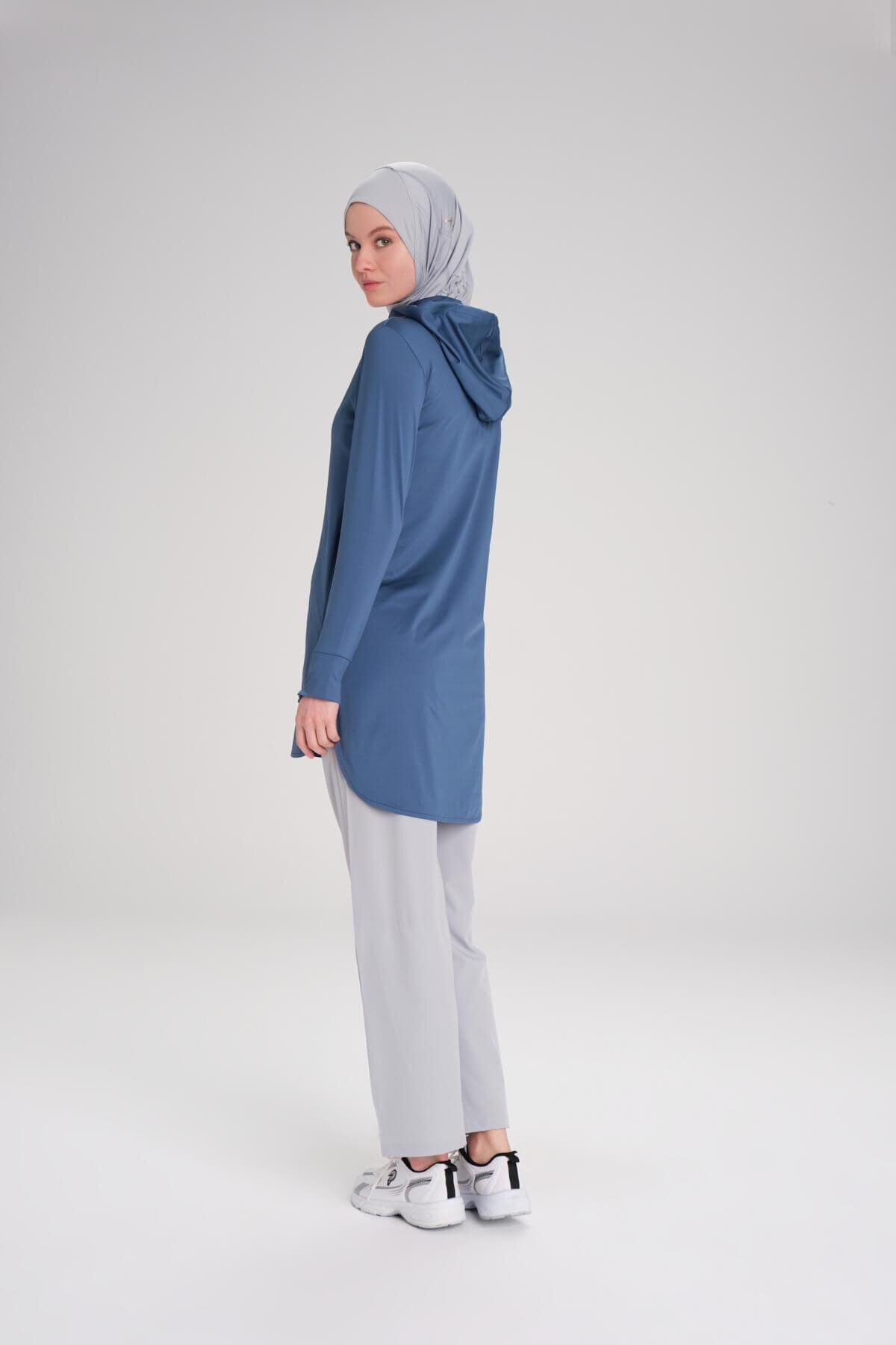 Haşema-Active Long Sleeve Hooded Blue Hijab Training Sweatshirts Act-6 7