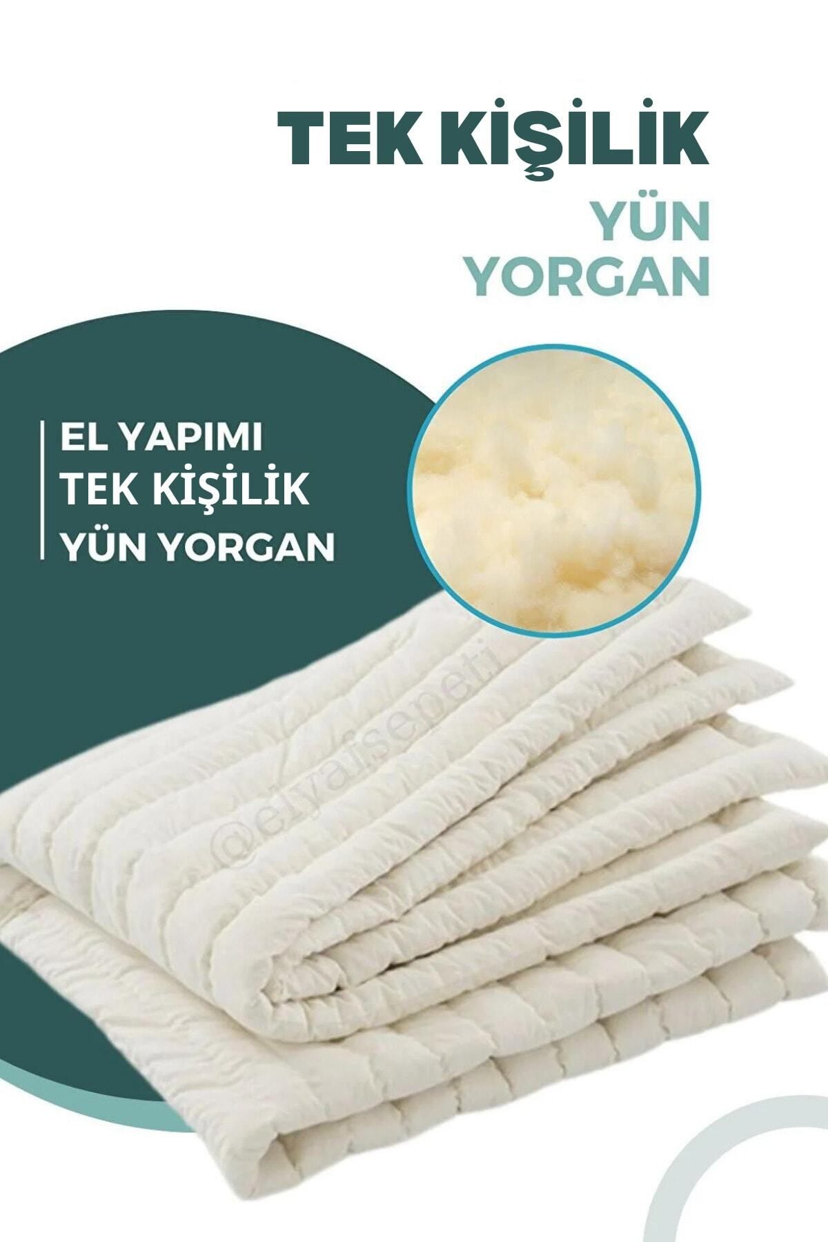 Elyaf Sepeti %100 Doğal Yünden El Dikimi Tek Kişilik Yün Yorgan