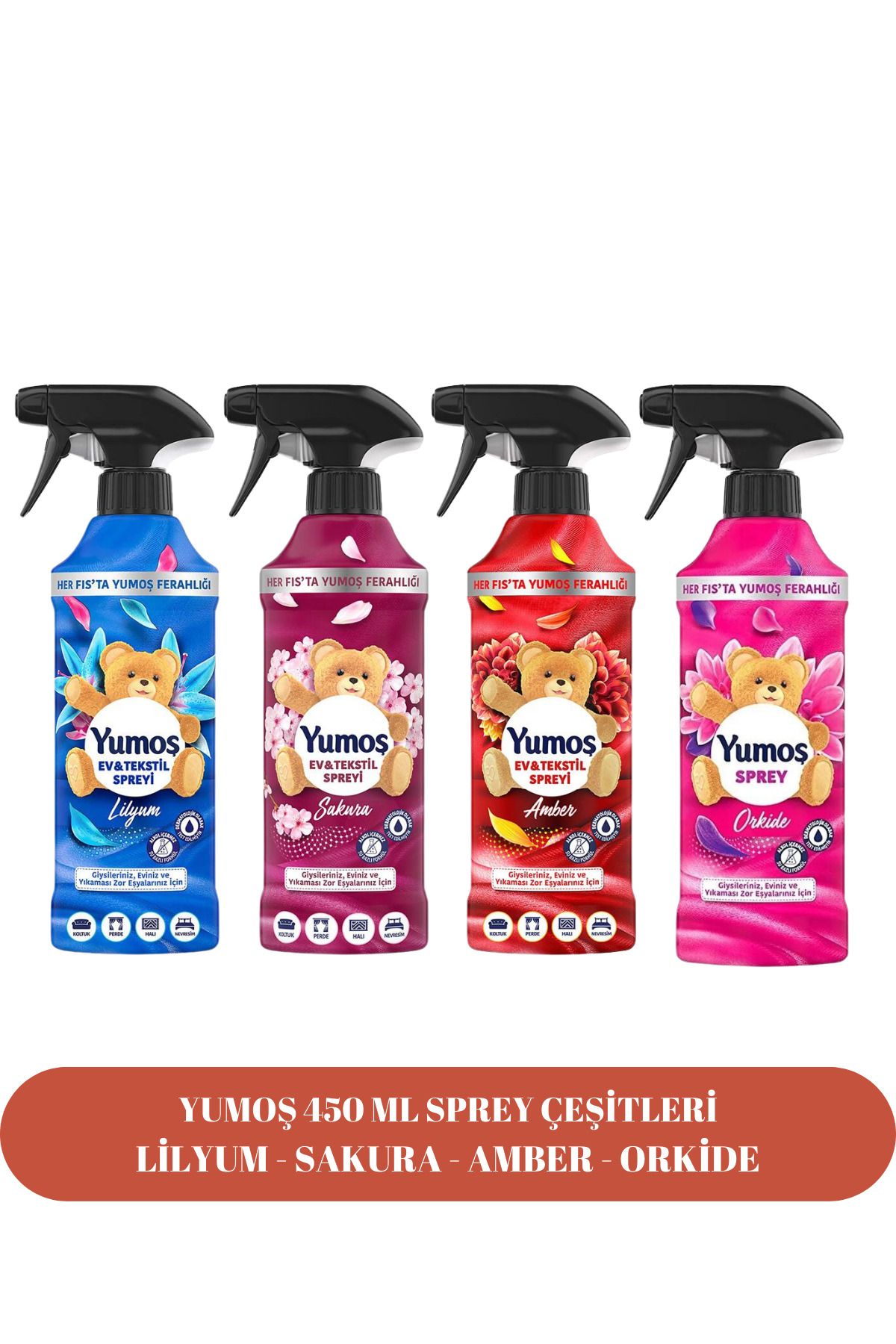 Yumoş Sprey Amber 450 ml X 1 Sakura Sprey 450 ml X1 Lilyum Sprey 450 Mlx1 Orkide Sprey 450 ml X 1