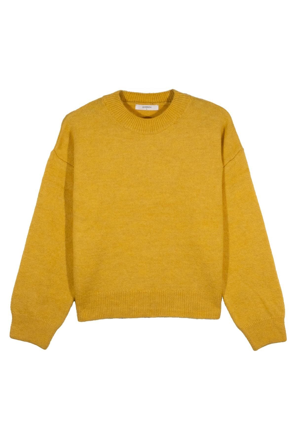 ژاکت بافتنی SHERIN Mustard Crew Basic