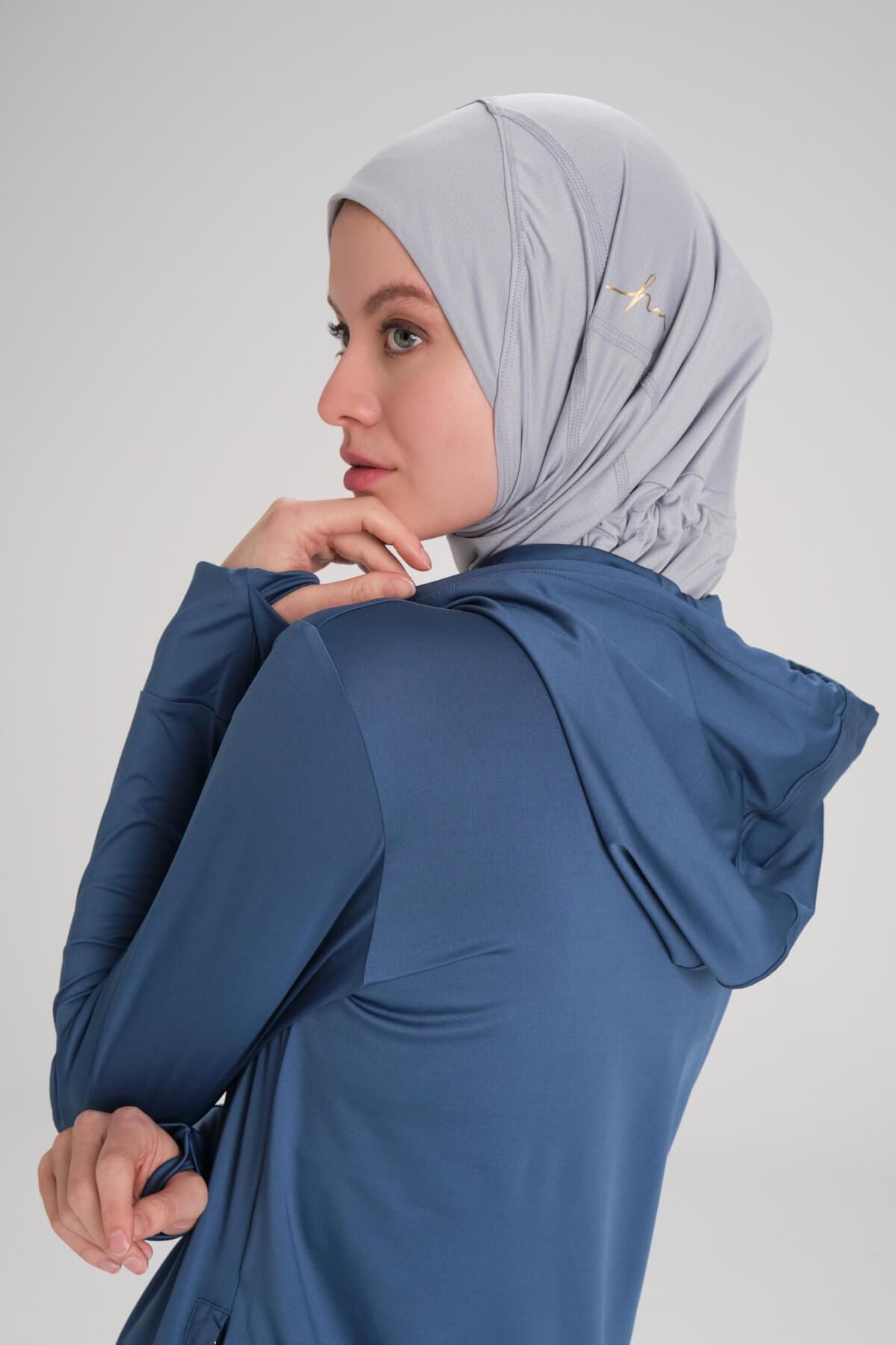 Haşema-Active Long Sleeve Hooded Blue Hijab Training Sweatshirts Act-6 8