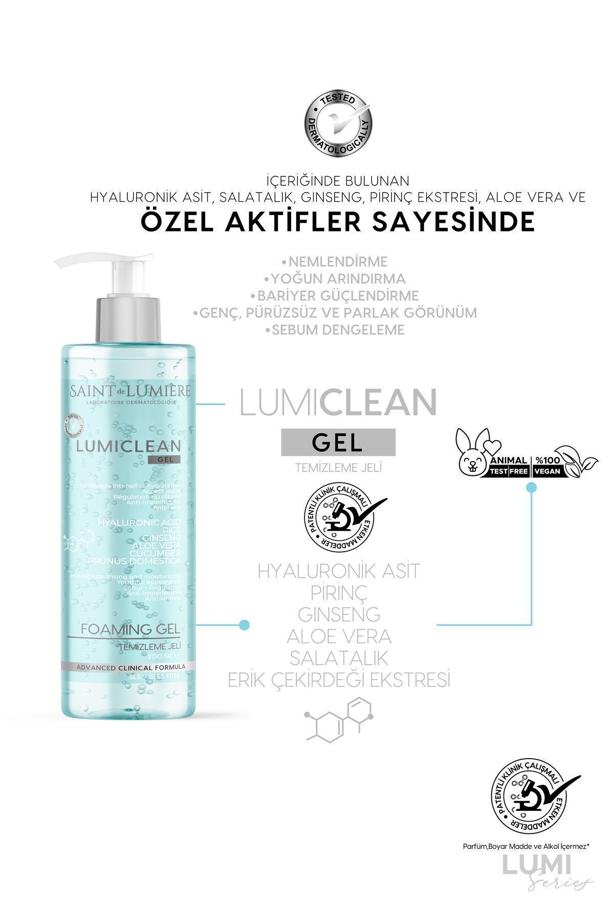 ژل پاک کننده مرطوب کننده و ترمیم کننده LUMICLEAN 200 میلی لیتر برای پوست های حساس، خشک و چرب - برنج، هیالورونیک اسید — 68268053 — تصویر 2 از 8