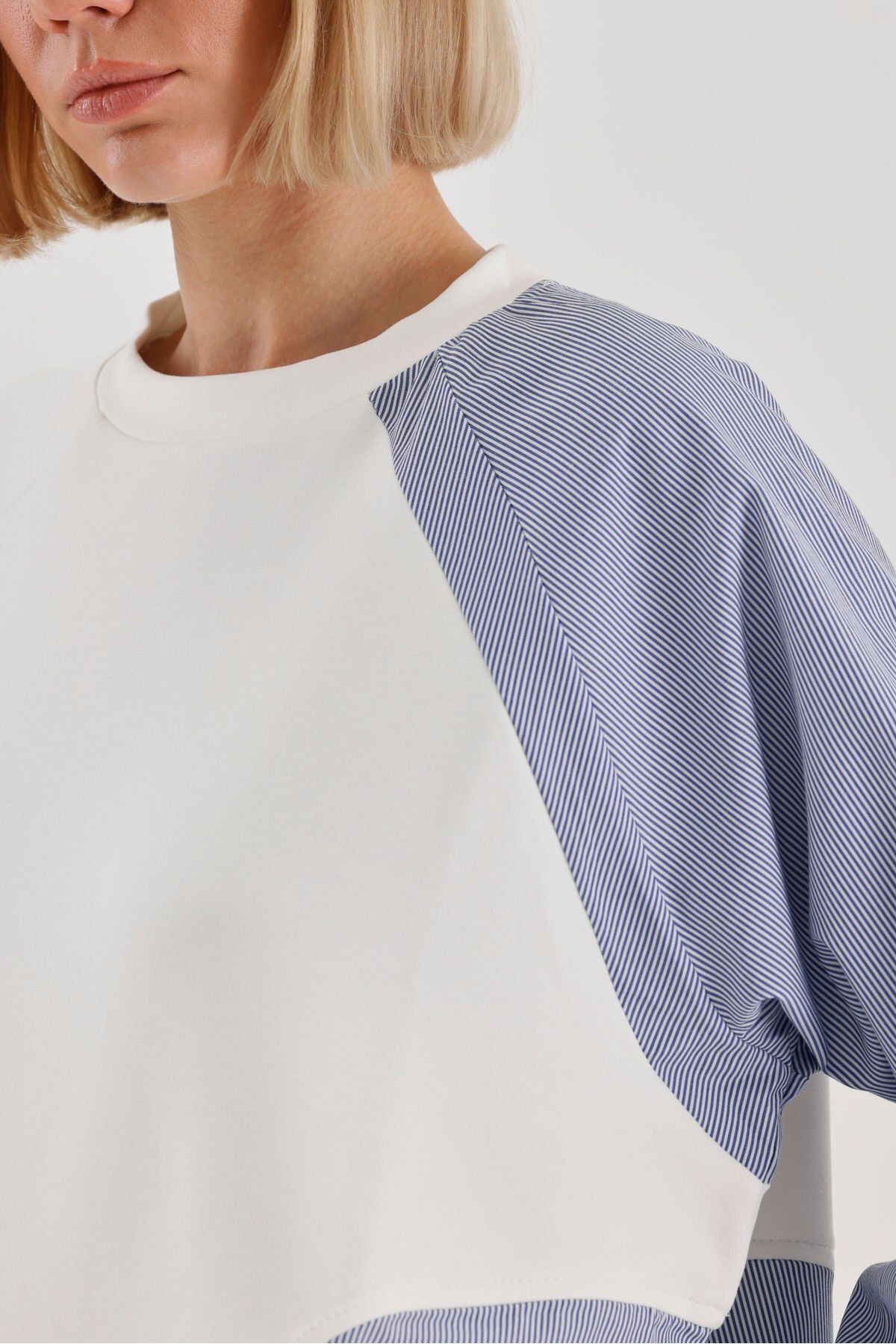 soBasic-Casual Style Block Pattern Crew Neck Raglan μανίκι φούτερ-S - Λευκό 6