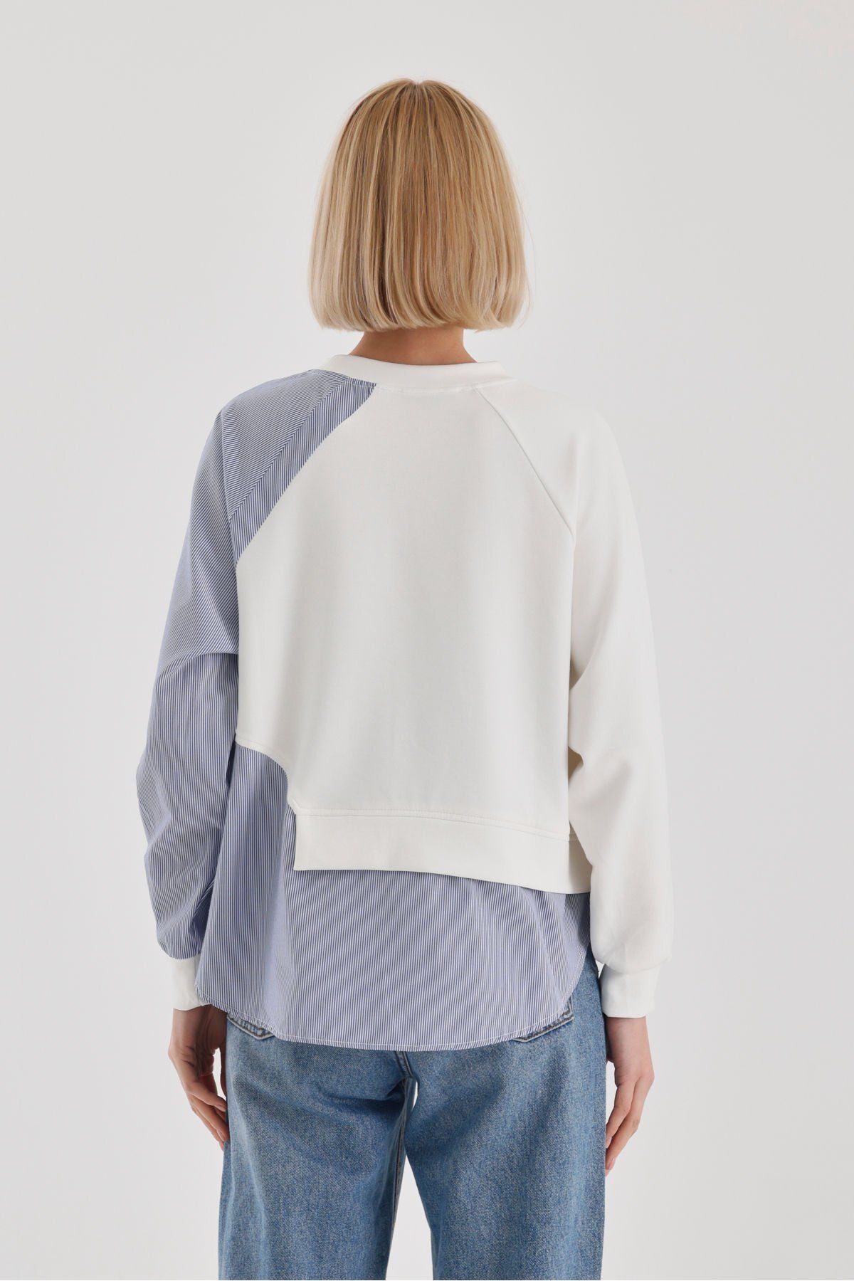 soBasic-Casual Style Block Pattern Crew Neck Raglan μανίκι φούτερ-S - Λευκό 7