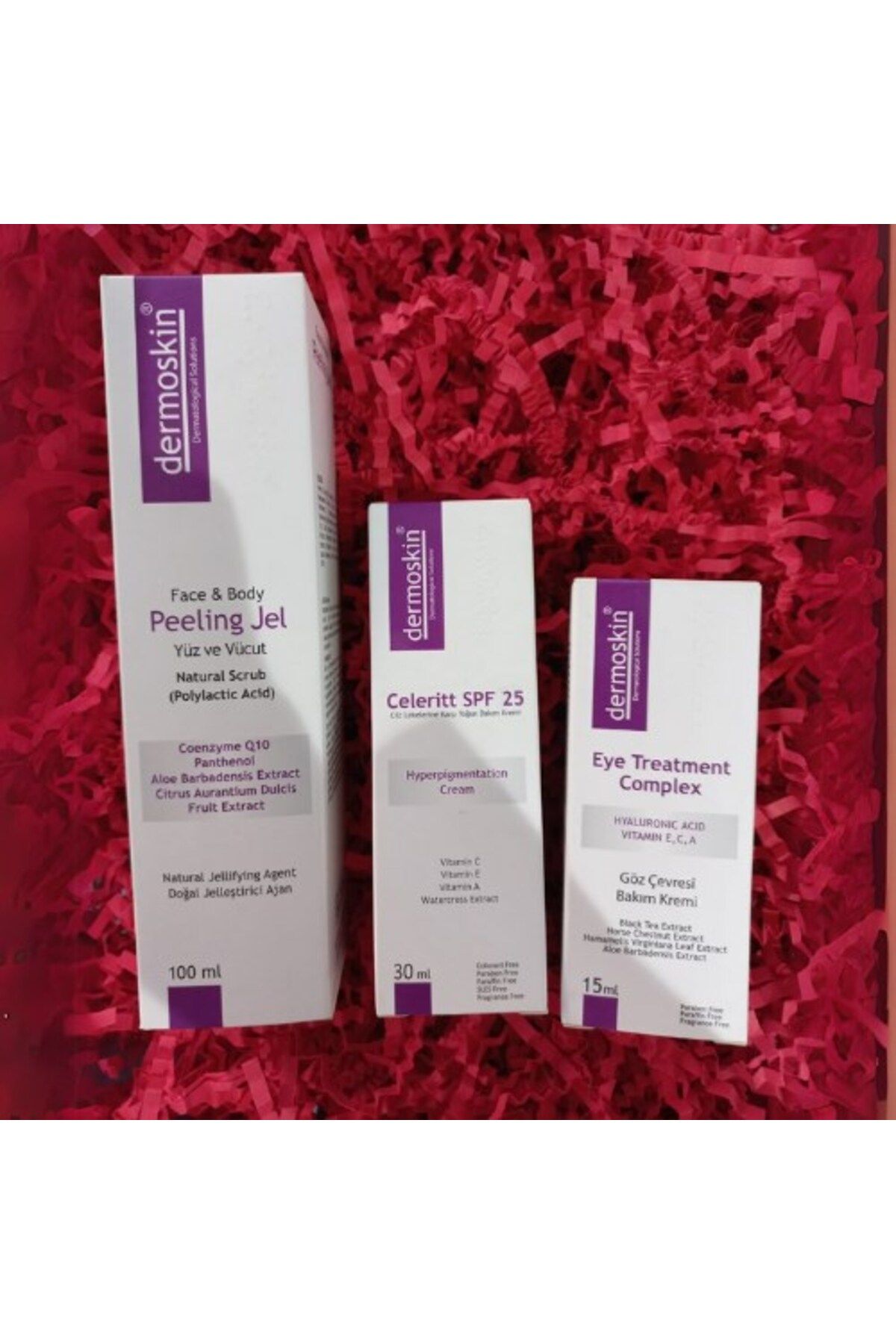 Dermoskin Peeling Jel + Leke Karşıtı Krem + Göz Çevresi Kremi