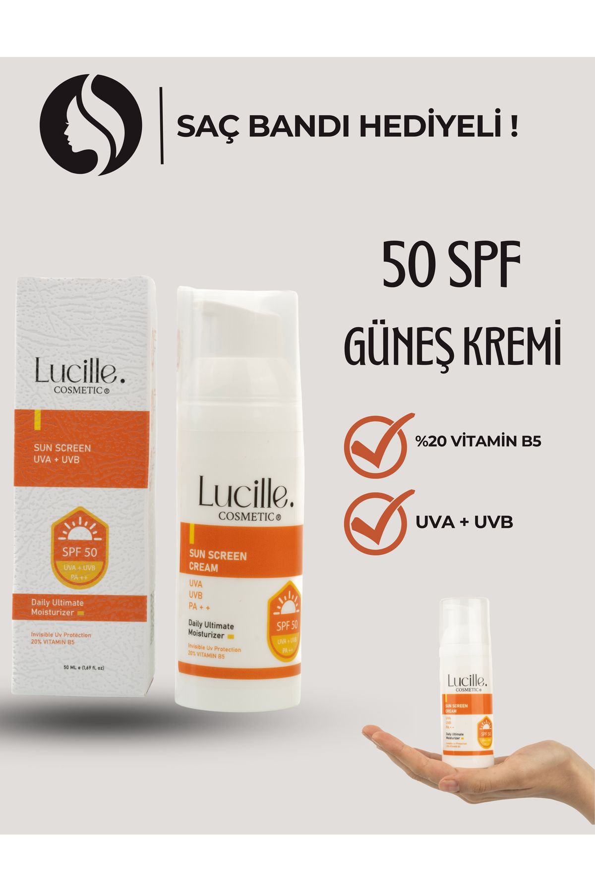 Lucille Güneş Kremi 50 SPF -UVA+UVB ( Özel Vitamin B5 İçerikli ) - 50 Ml