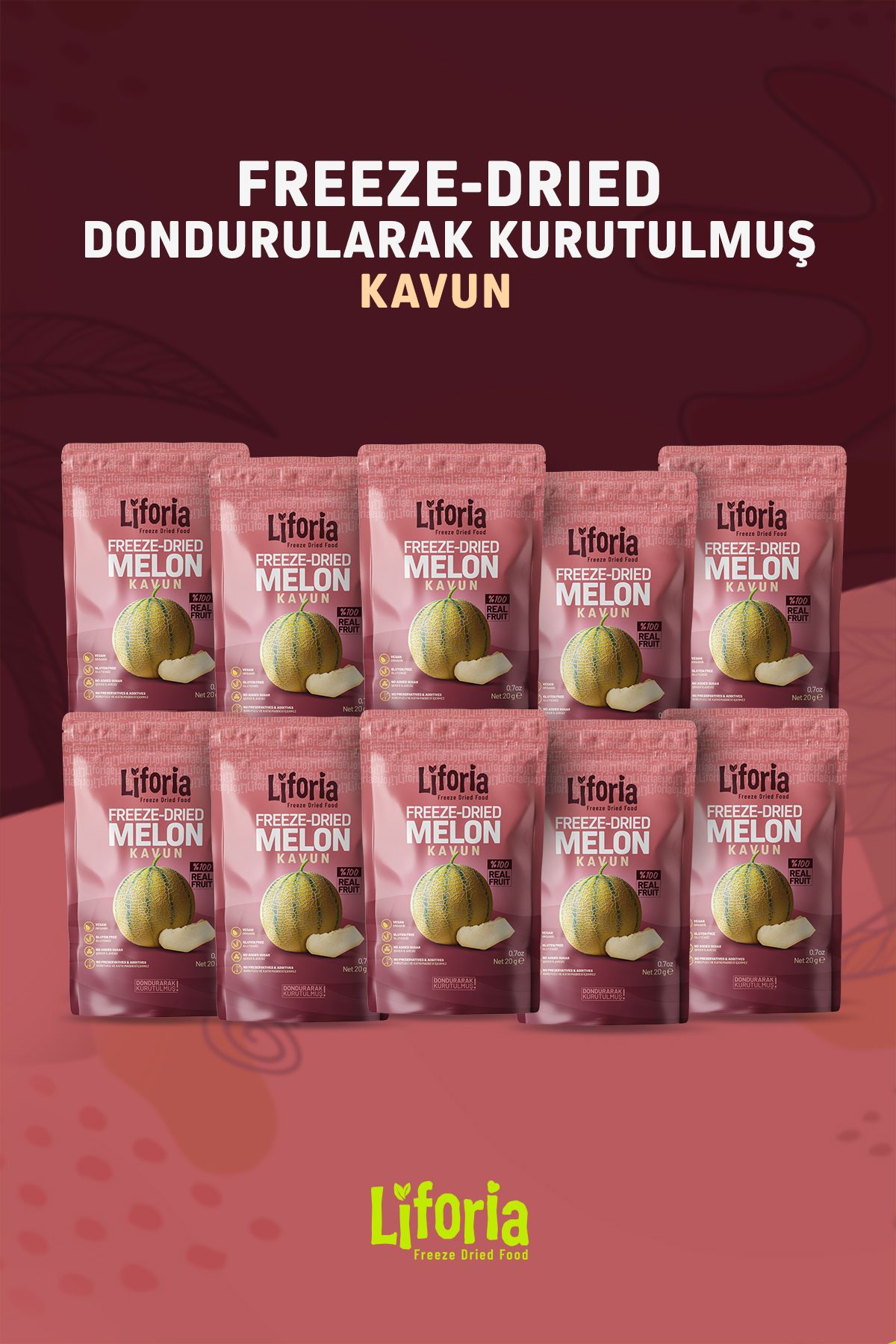 Liforia 10lu Fırsat Paketi - Freeze Dried Kavun Ince Dilim 20gr