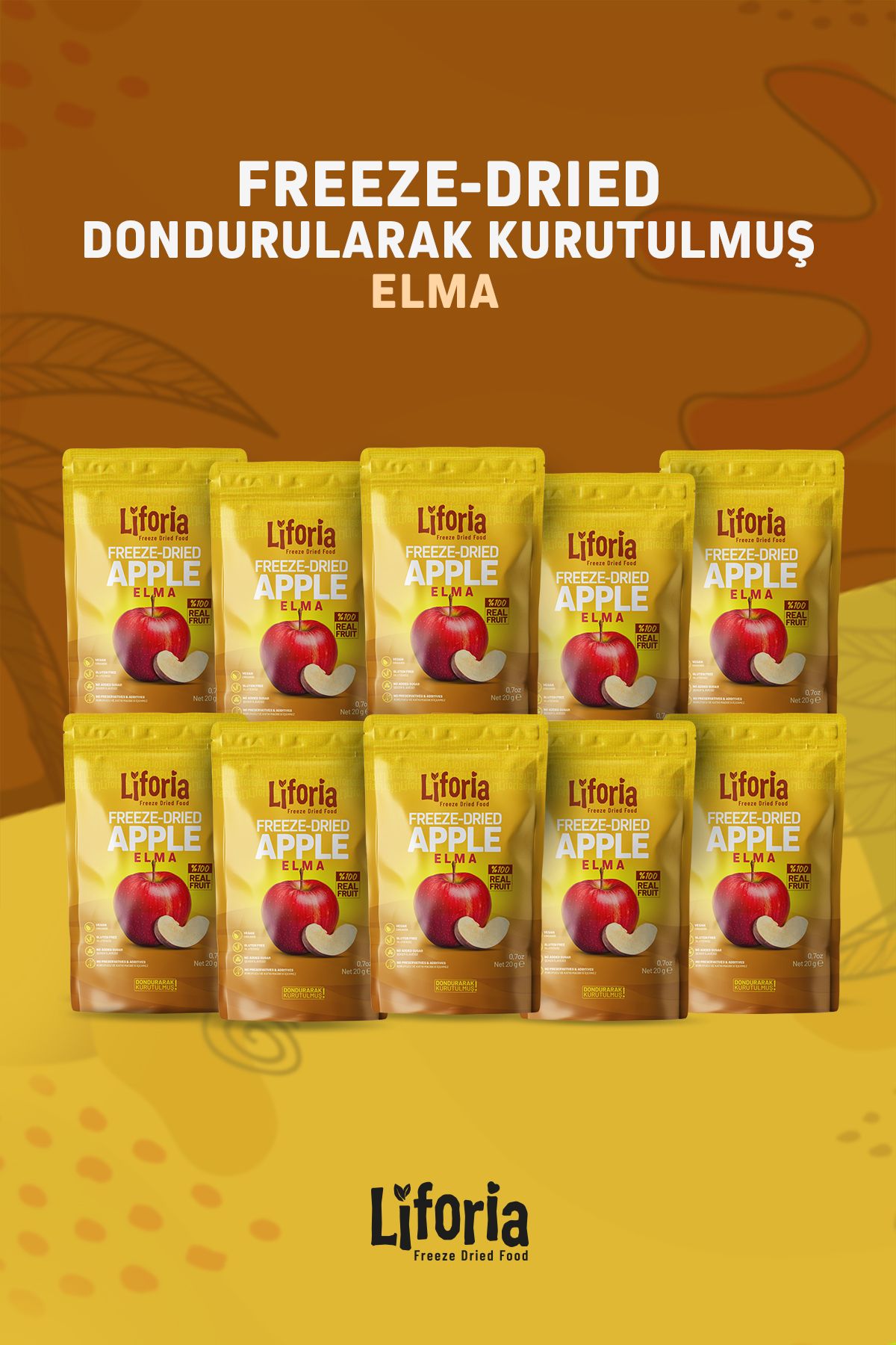 Liforia 10lu Fırsat Paketi - Freeze Dried Elma Ince Dilim 20gr