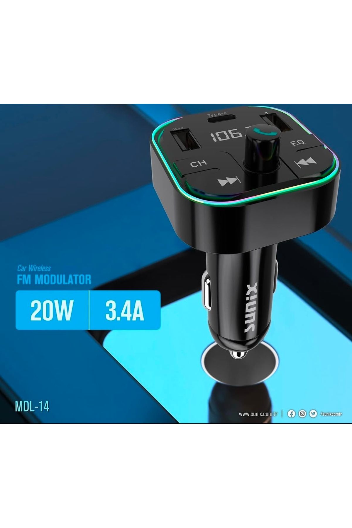 Telefon Kulübesi Araç Bluetooth Fm Transmitter Cihazı Araba Mp3 Çalar Oto Çakmaklık Şarj Aleti Müzik Kiti