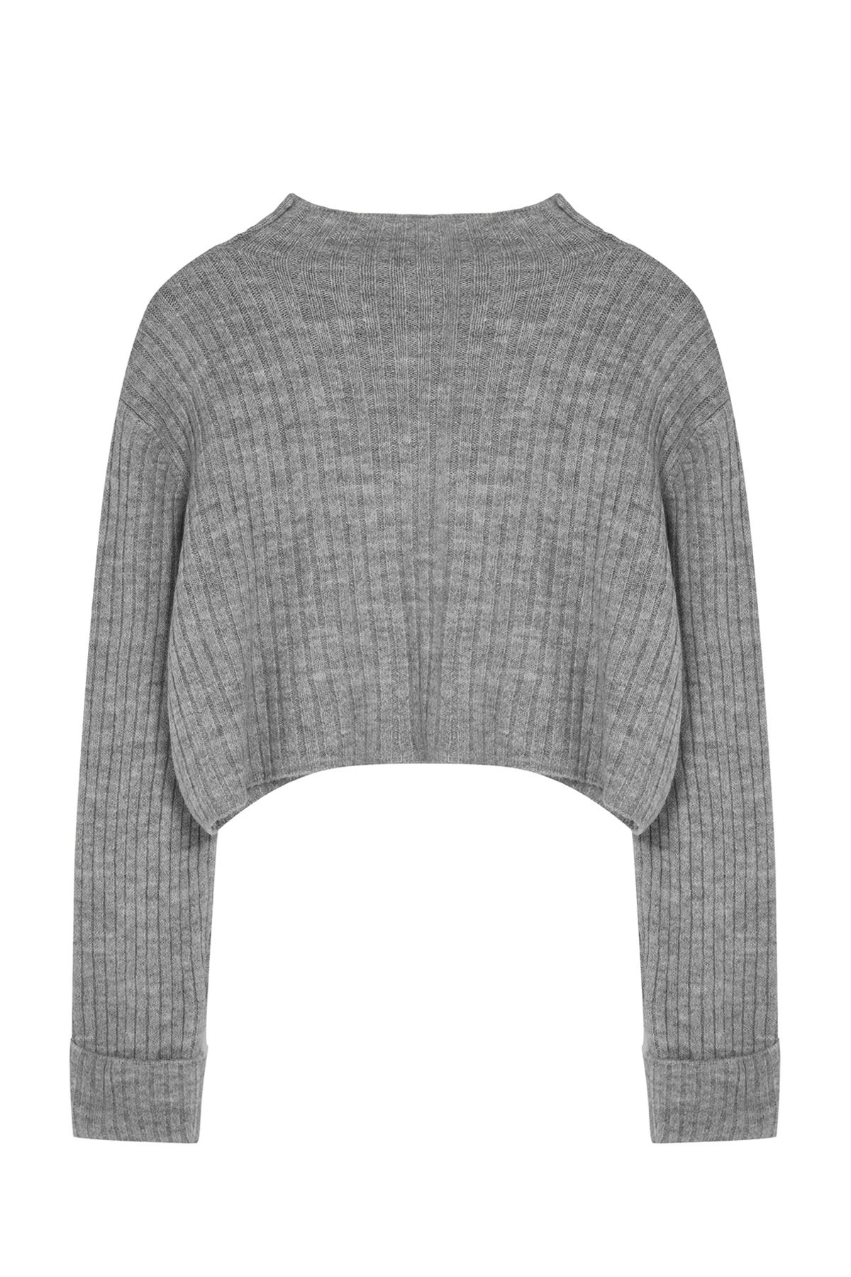 Trendyolmilla  Koyu Gri Crop Yumuşak Dokulu Dik Yaka Triko Hırka TWOAW22HI0174 - Görsel 7