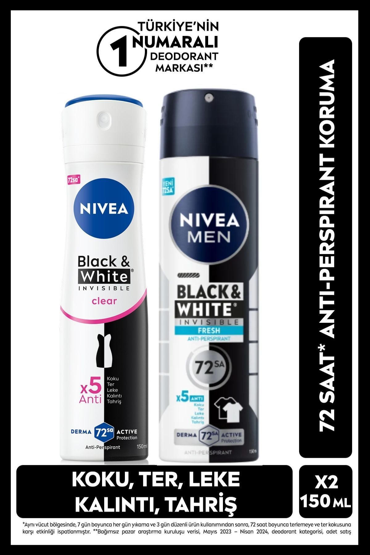 اسپری مردانه دئودورانت سیاه و سفید Invisible Fresh 150ml مردانه و دئودورانت زنانه، محافظت 72 ساعته از تعریق NIVEA