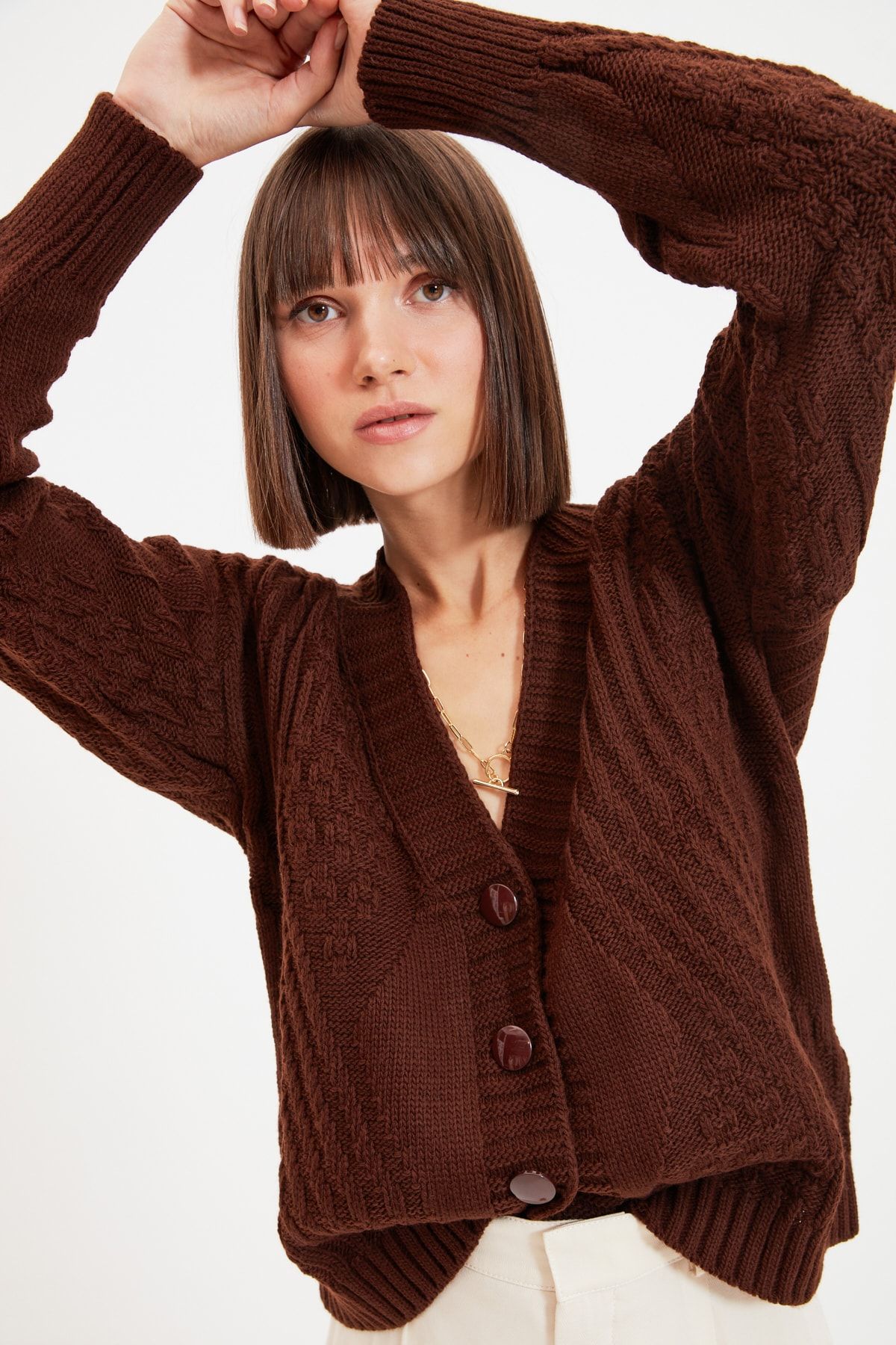 Trendyol Collection Strickjacke Braun Regular Fit Fast ausverkauft