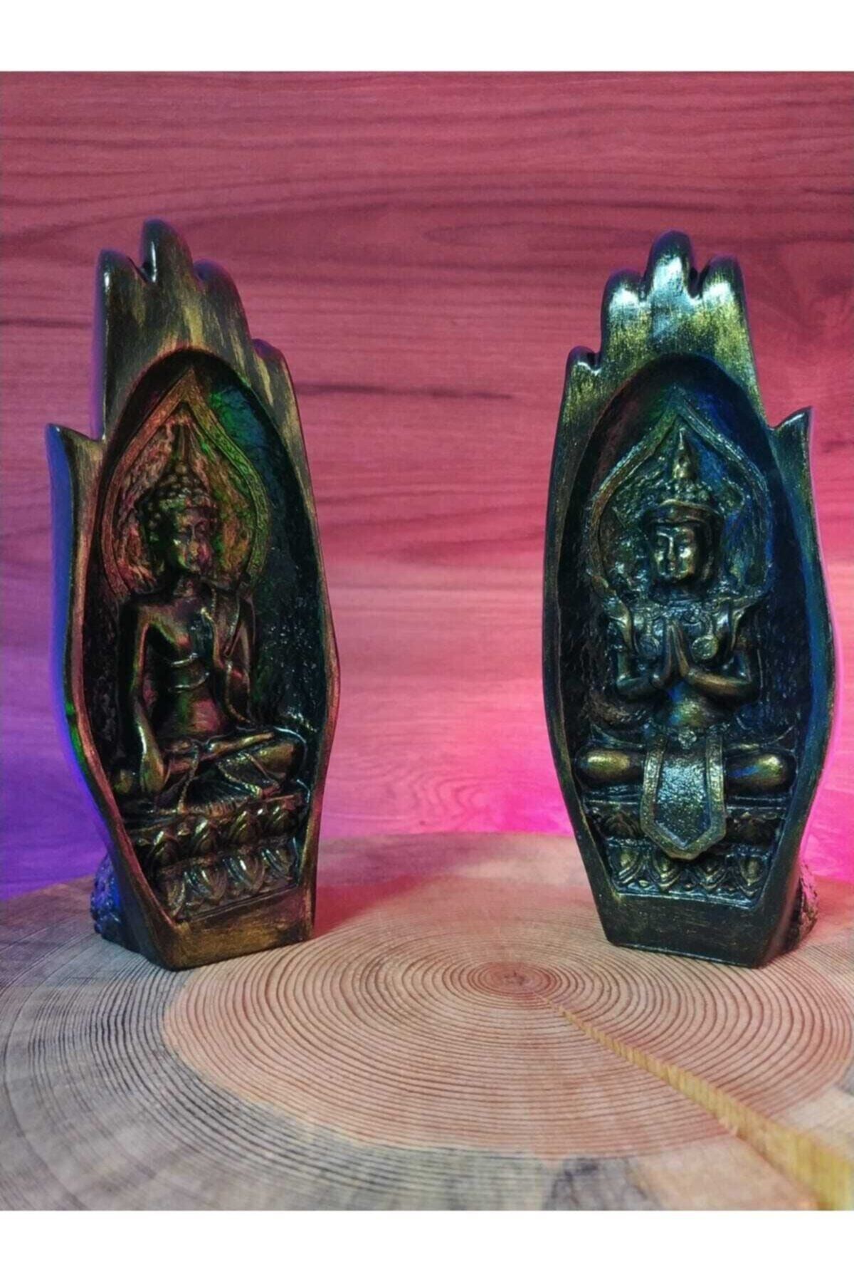 Dekoratif Ikili Modern El Içinde Buda Heykeli Biblo Set Yoga