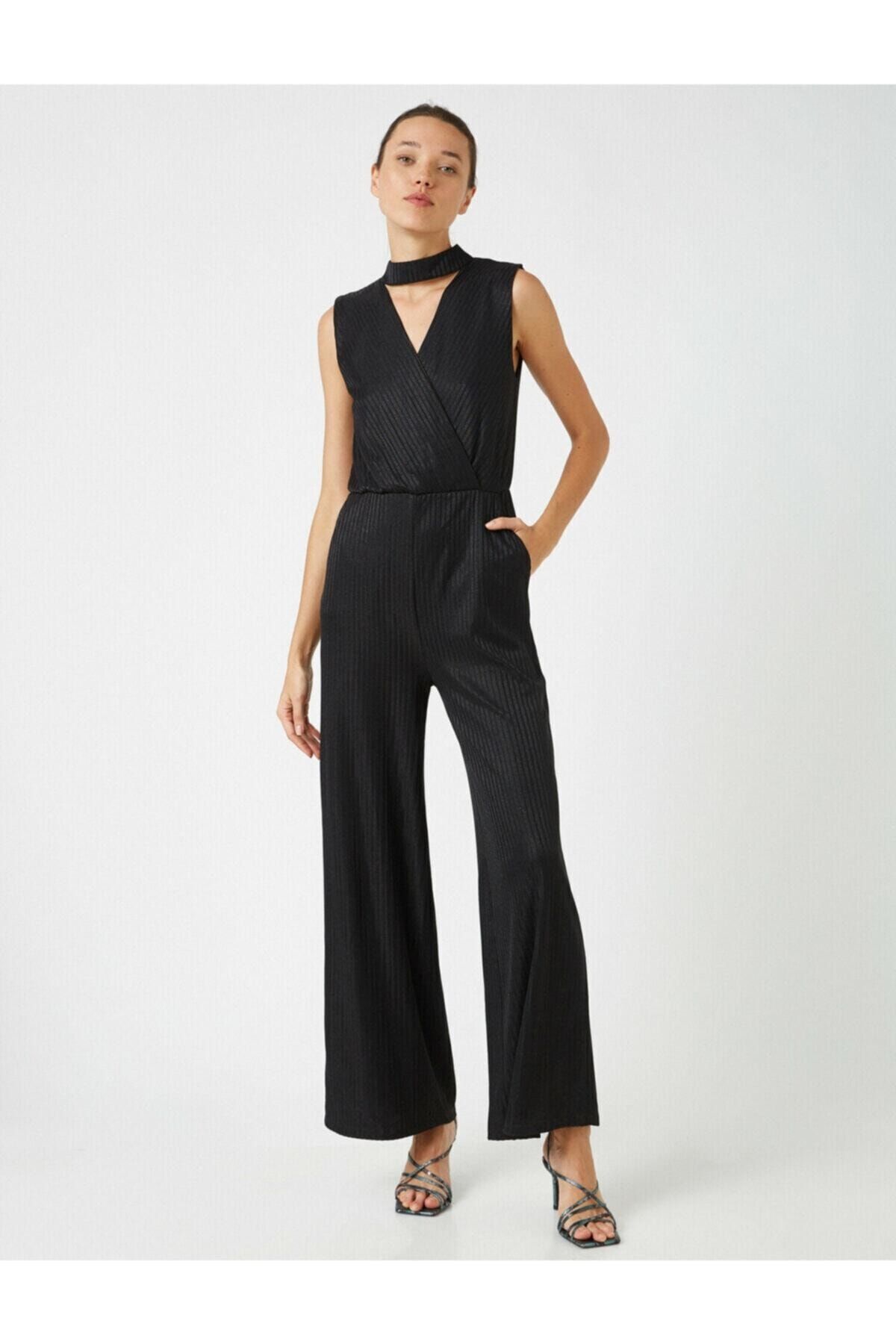 Womens black 2025 wide leg jumpsuit