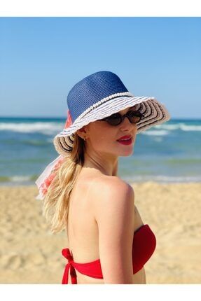 Kadın Hasır Plaj Şapkası Lacivert orc21127