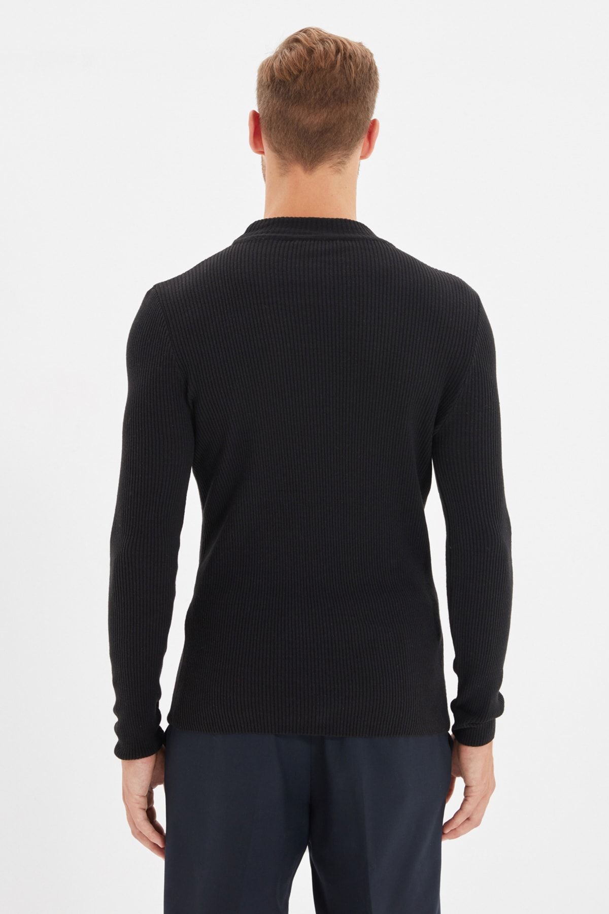 Trendyol Collection-Schwarzer Cord-Strickpullover mit halbem Rollkragen – Baumwolle, TMNAW21KZ0568 5