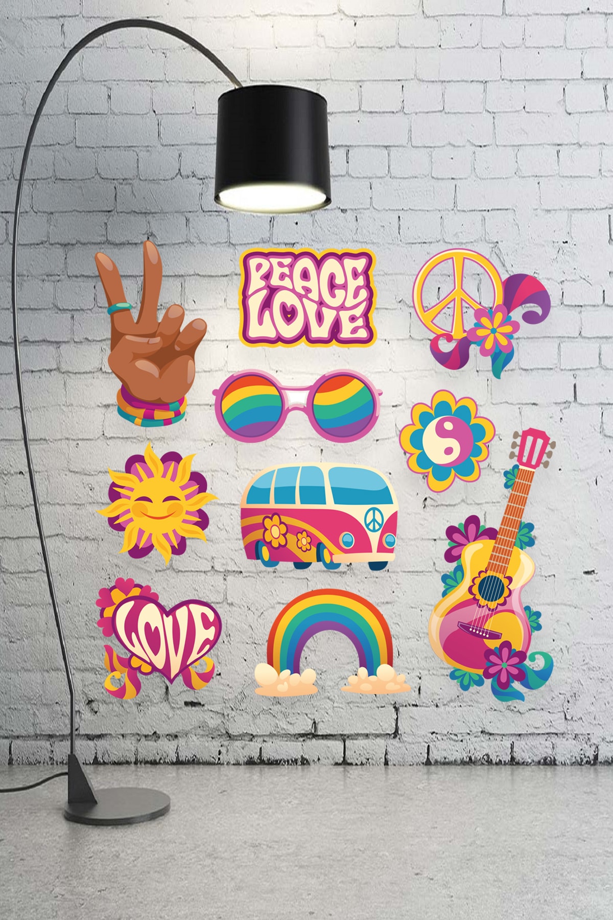 Hippi Figürleri Duvar Sticker 100x100 cm