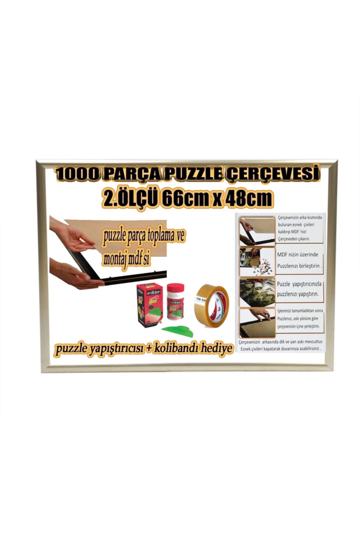 mixefor Puzzle Çerçevesi 1000 Parça -camsız - 2.ölçü 66 cm X 48 cm - Renk Platin Gümüş Çerçeve 23 Mm