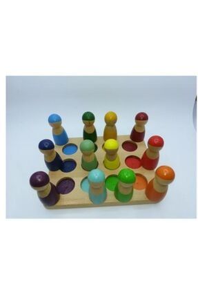 Wooden Toys Doğal Ahşap Eğitici Oyuncak Waldorf Gökkuşağı 12 Li Adamlar Ve Renk Plaka Boyalı HM1795