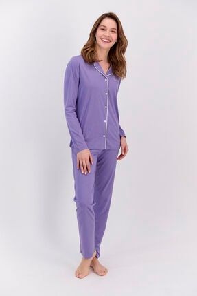 Basic Lila Kadın Gömlek Pijama Takımı PC7716-S