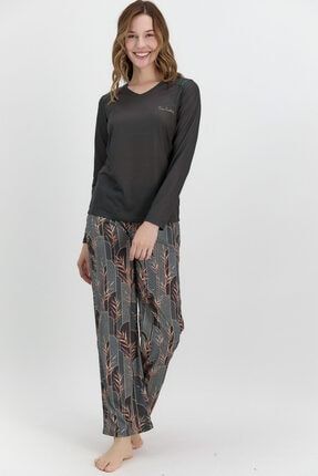 Etnik Desenli Siyah Kadın Pijama Takımı PC8109-S