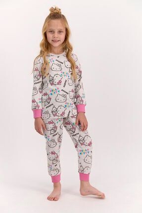 Lisanslı Bejmelanj Kız Çocuk Pijama Takımı L1401-C