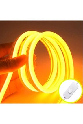 20 Metre Esnek Neon Şerit Led Aydınlatma Amber 220 Volt + 2 Metre Kablolu Aç Kapat Düğmeli Fiş 20mbuton
