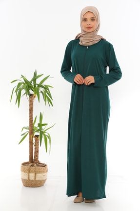 Fermuralı Elbise Ferace Zümrüt Yeşili 6347