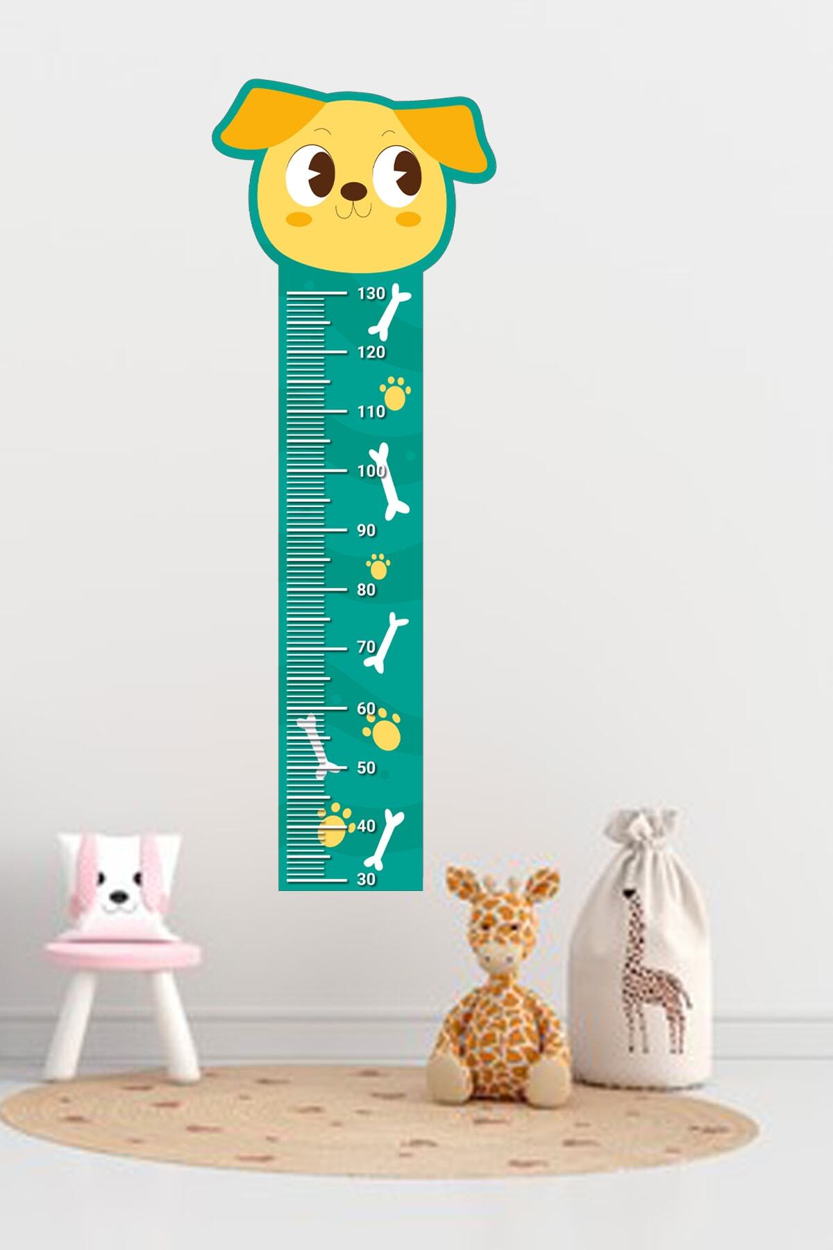 Sevimli Köpek Boy Ölçer Çocuk Odası Duvar Sticker 48x136 Cm