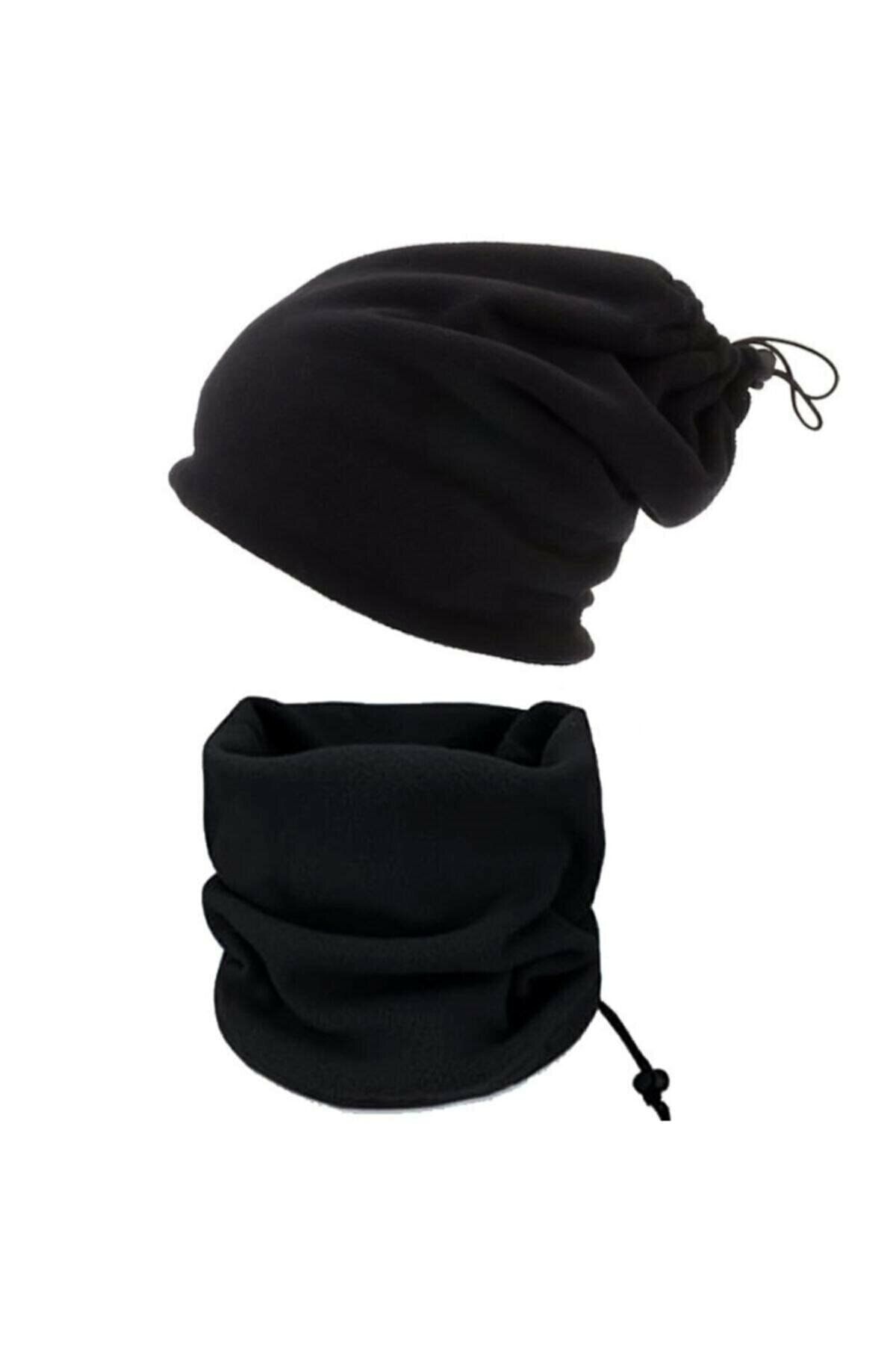 Silyon Askeri Giyim Set De Lână Și Bonetă Unisex Negru De Iarnă - 2 Piese Unisex - One Size
