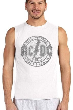 Erkek Beyaz Dairede Acdc Kesik Kol | Kolsuz T-shirt | Atlet 1M1SM387AB