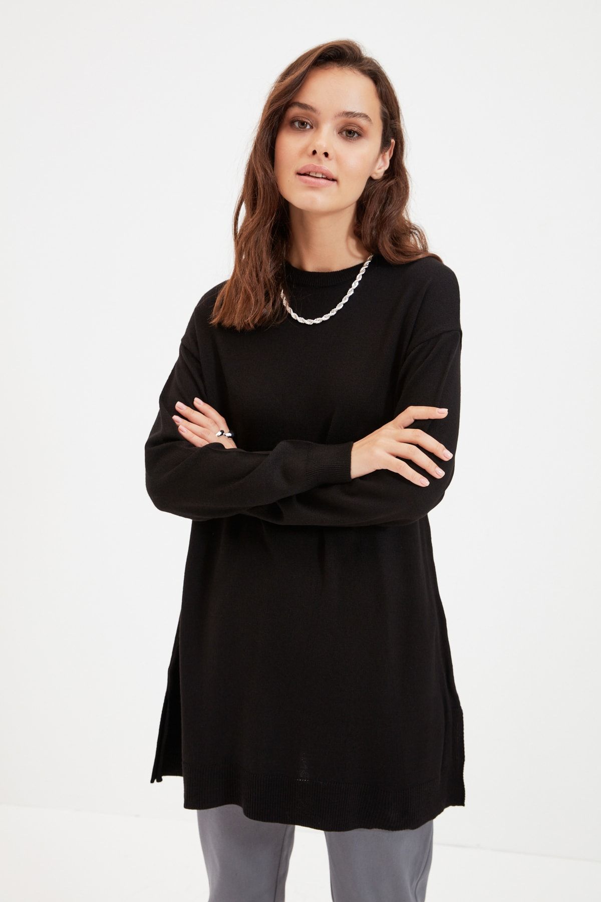 Trendyol Modest Siyah Triko Kazak TCTAW22AK0010 RN7643