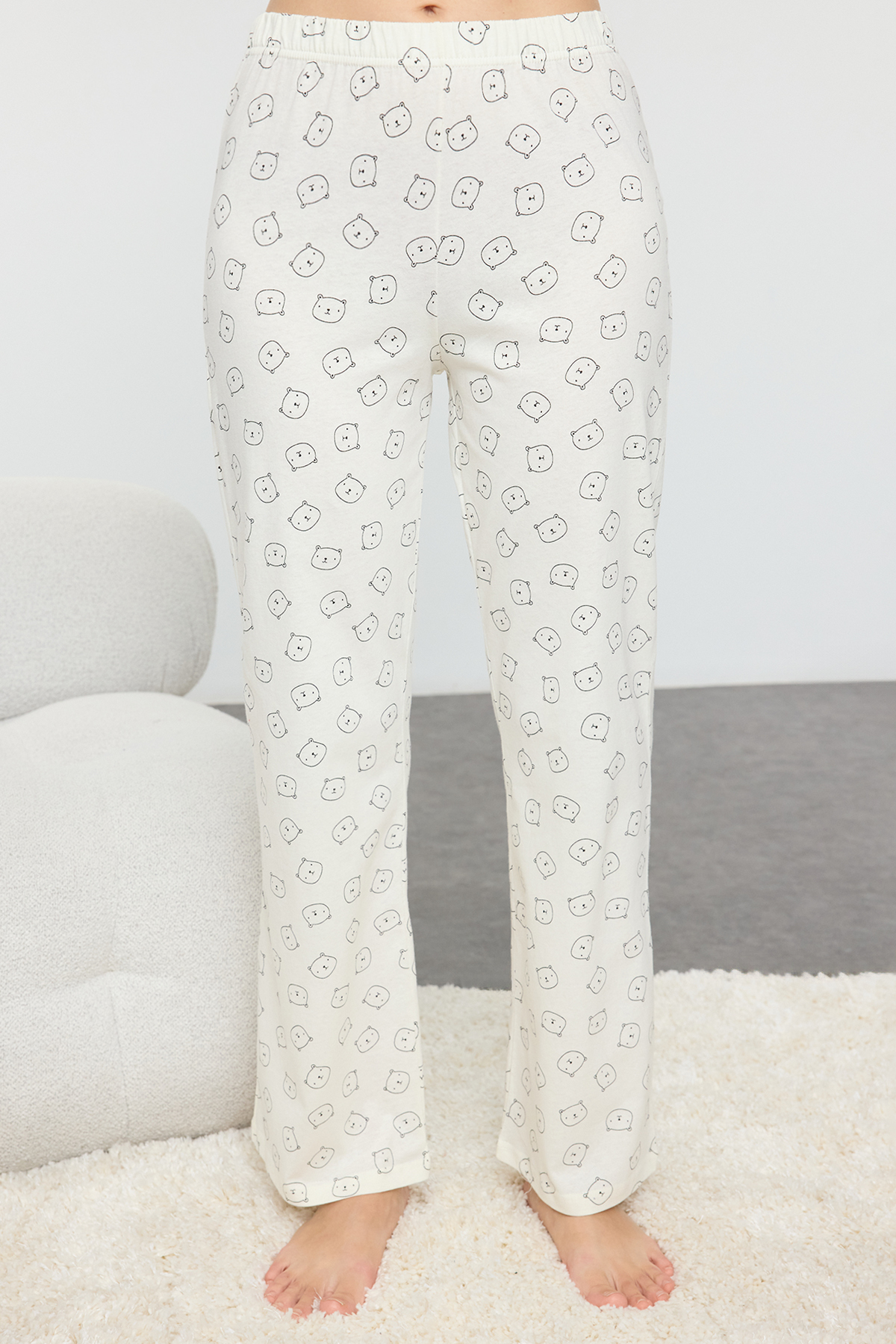 Trendyolmilla  Ekru %100 Pamuklu Ayıcıklı Örme Pijama Takımı THMAW25PT00131 - Görsel 4