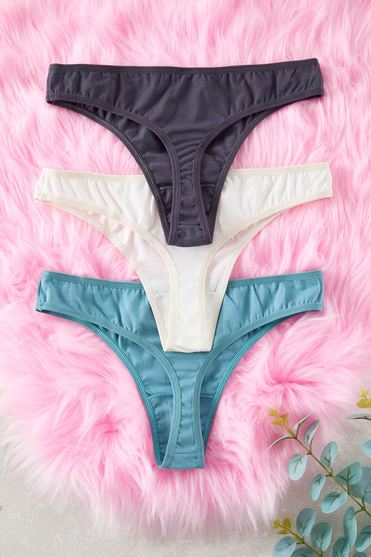 Trendyol Collection-Blue-Indigo-Ekru Pachet de 3 chiloți tricotați din bumbac THMSS21KU0135 21
