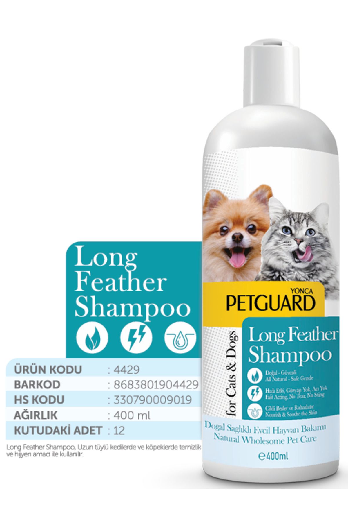 Petguard Uzun Tüy Sıvı Şampuan Kedi Köpek 400ml