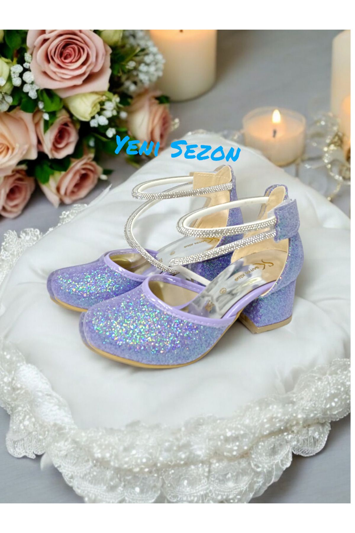 PATİK BEBE-Girl's Purple Color Heeled Stone Adhesive Cirted Evening Shoes 2