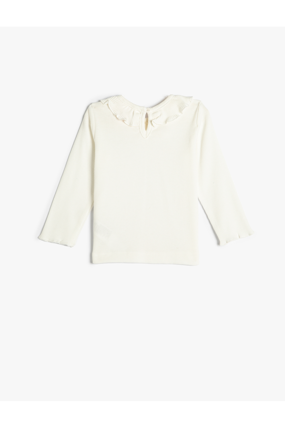 Koton Basic Tişört Uzun Kollu Fırfır Detaylı Bisiklet Yaka Pamuklu fotoğrafı 2 (önizleme)