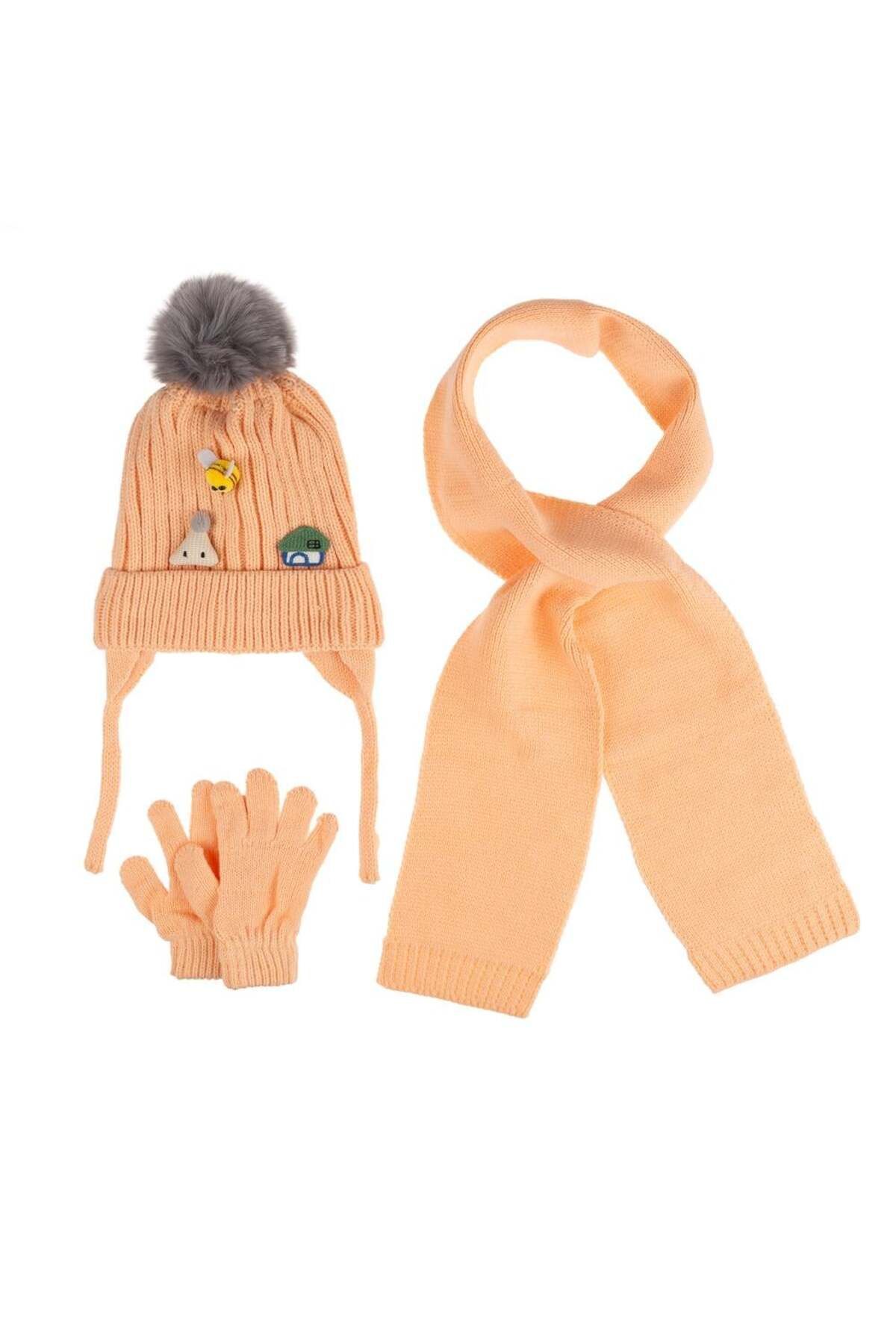 Skygo-Kitti Baby Beanie Gloves Set for Girls 1-4 Years - K24160-03 Peach 1