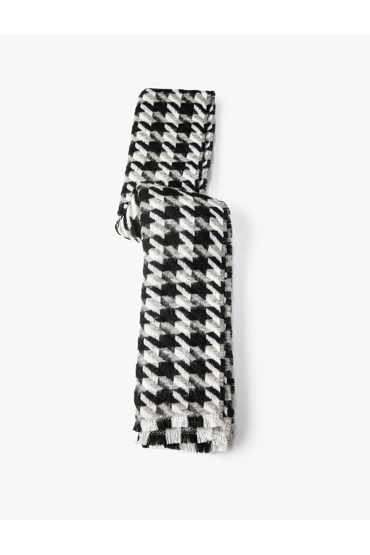 Koton-Soft Textured and Tasseled Scarf Houndstooth Patterned 1