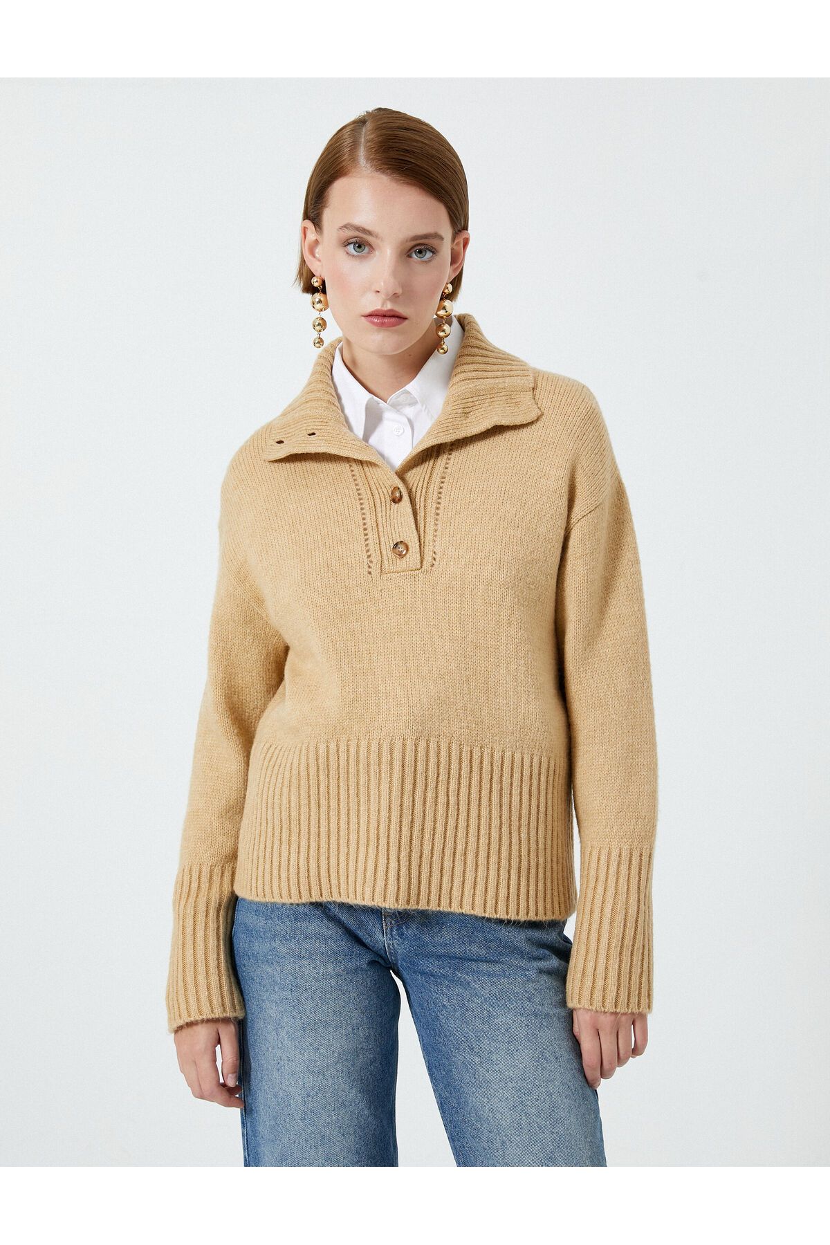 Koton-Knitwear Sweater - Polo Collar, Buttoned, Camisole, Long Sleeve 3