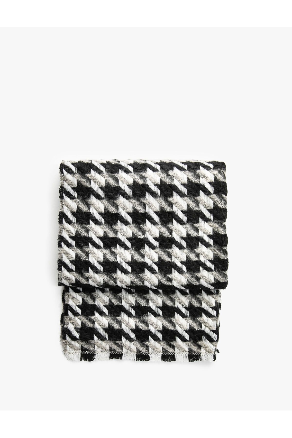 Koton-Soft Textured and Tasseled Scarf Houndstooth Patterned 2